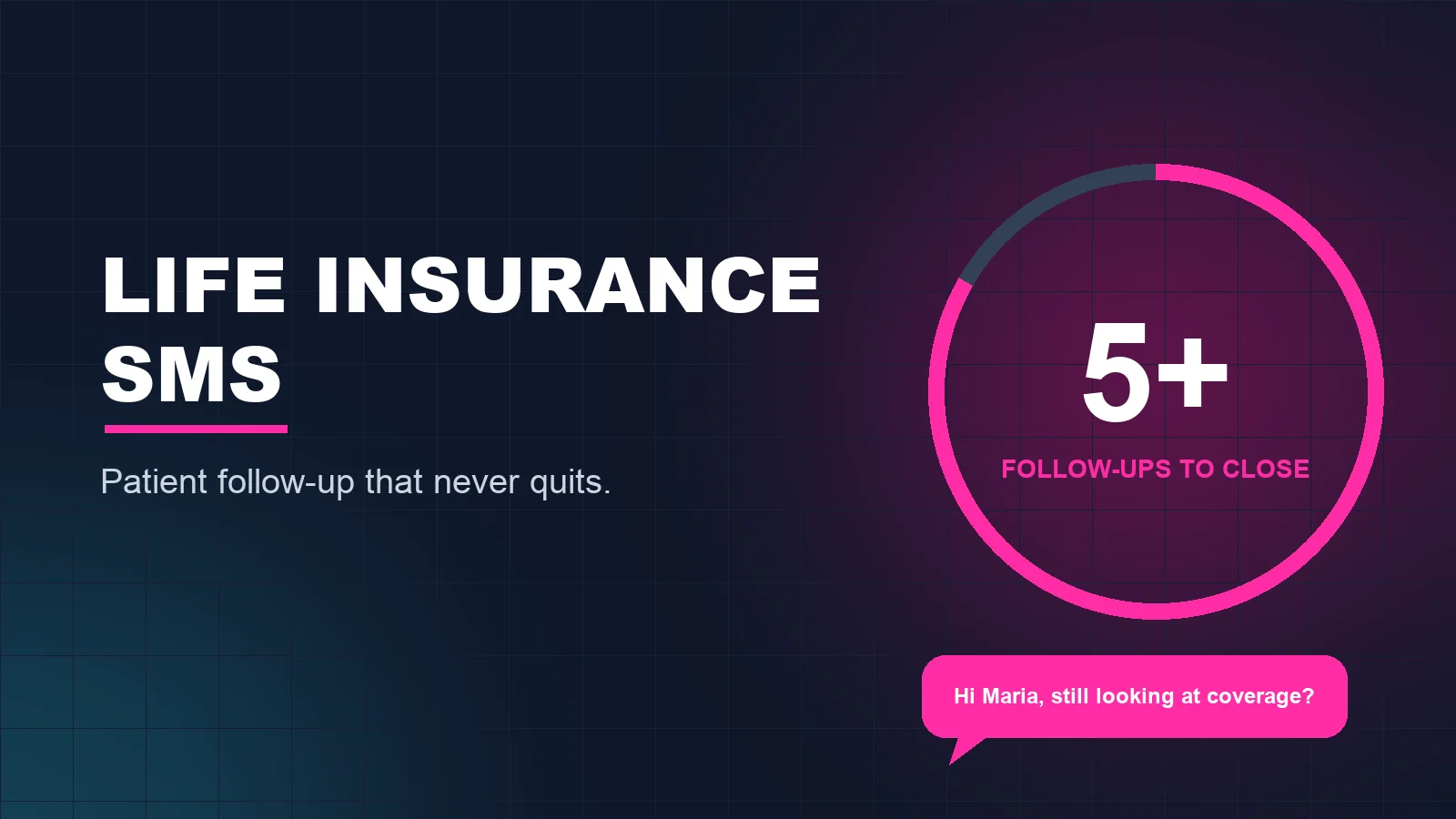 Life insurance SMS graphic showing five or more follow-ups are needed to close a sale